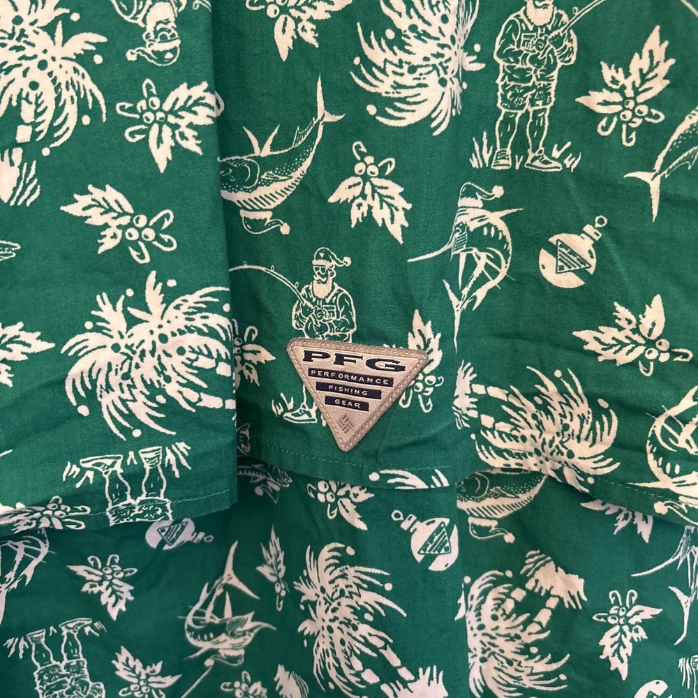 Columbia Sportswear PFG Fishing Gear Island Santa Green Button-Up Shirt Size M - Picture 5 of 7